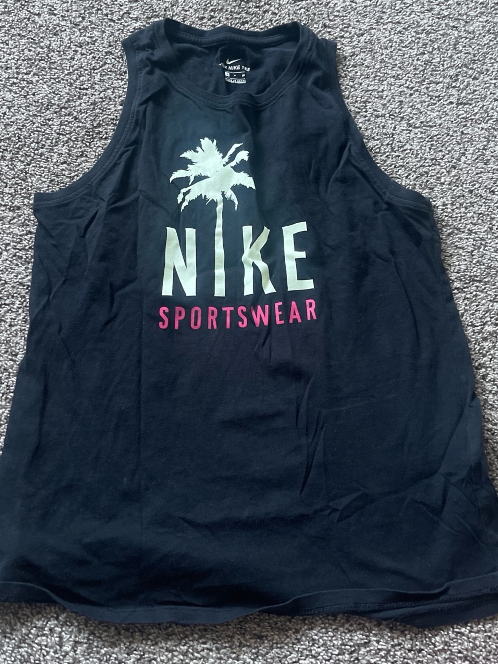 Nike Black Tank with Mint Palm and Pink Sportswear Text
